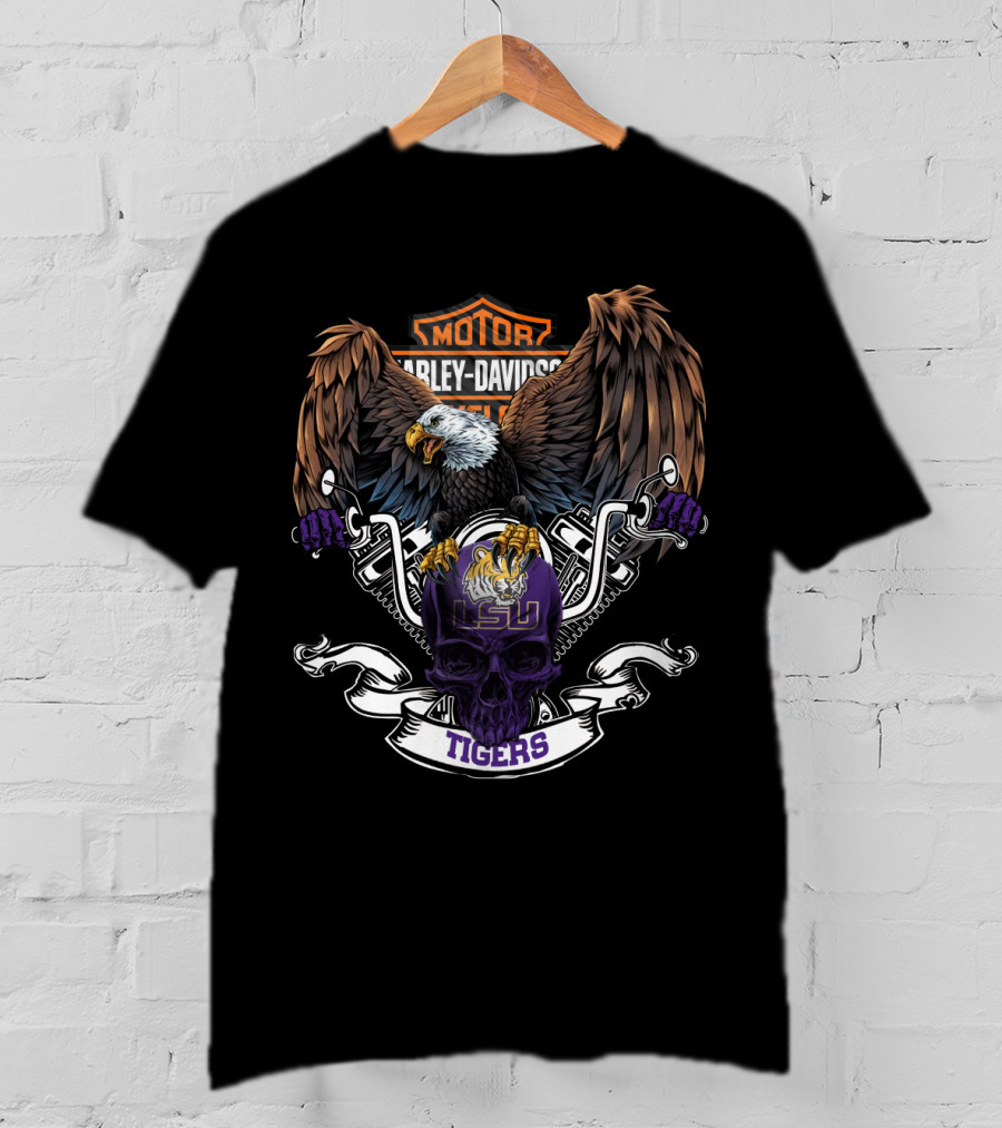 Harley Davidson Ncaa Lsu Tigers Eagle And Skull T-Shirt