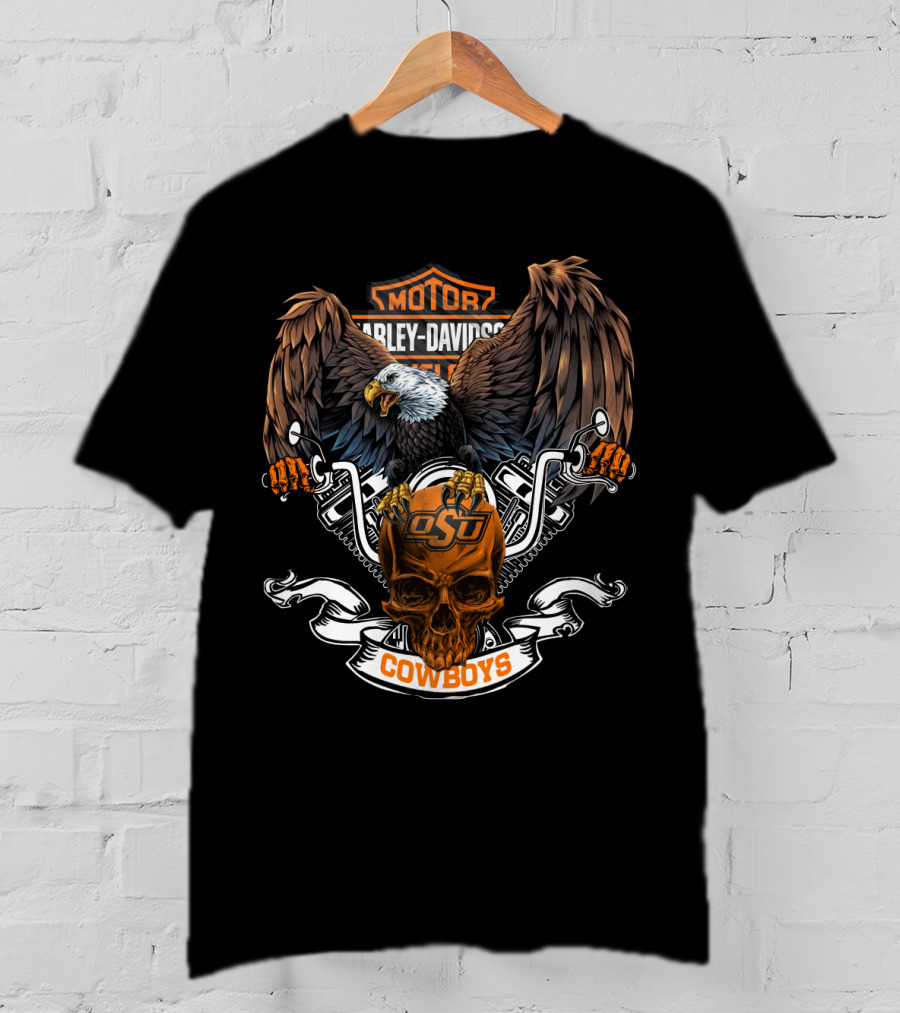 Motor Harley Davidson O-State Cowboys Eagle Skull T-Shirt