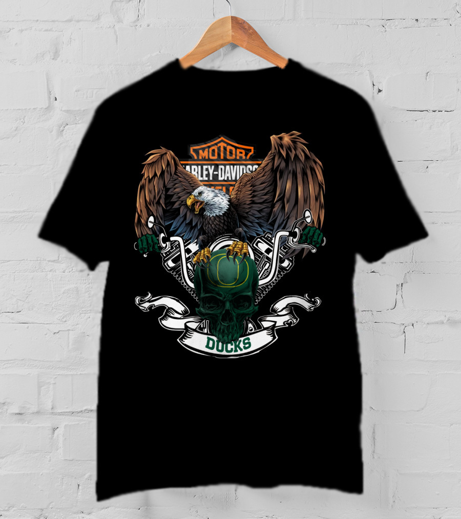 Oregon Ducks Harley Davidson Eagle And Skull T-Shirt