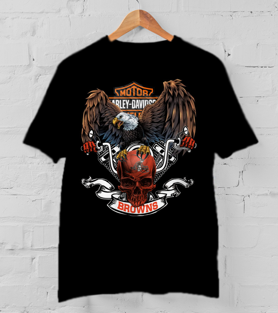 Harley Davidson Motor Cleveland Browns Eagle Skull T-Shirt