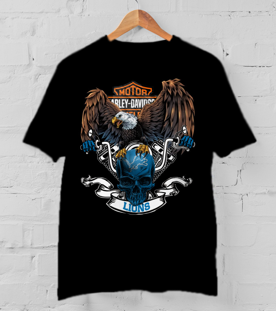 Motor Harley Davidson Eagle Skull Lions Nfl Detroit T-Shirt