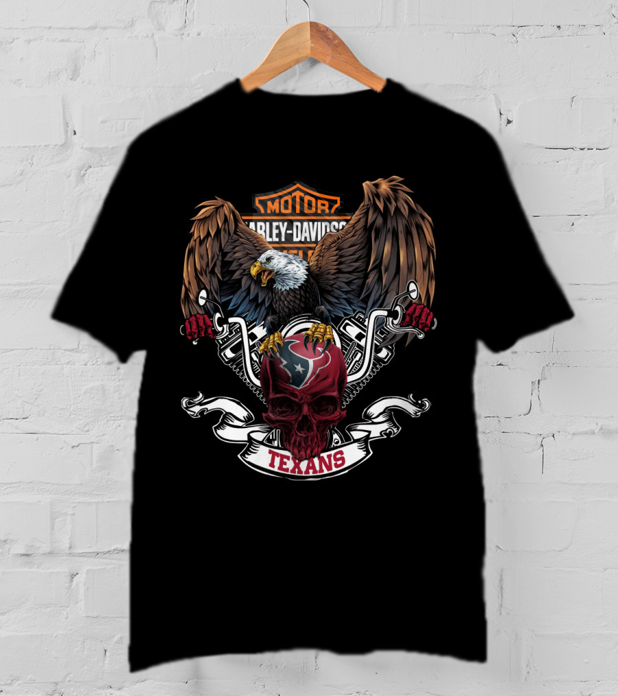 Motor Harley Davidson Cycles Eagle Skull Texans Nfl Houston T-Shirt