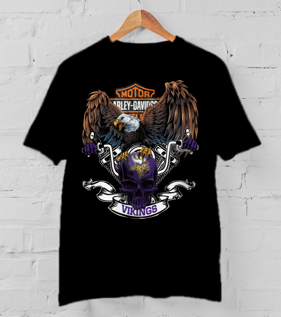 Hd Motor Harley Davidson Minnesota Vikings Skull Eagle T-Shirt