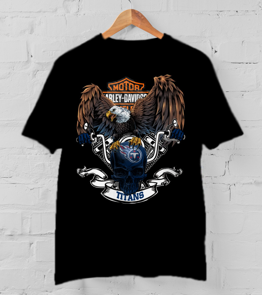Motor Harley Davidson Cycles Titans Eagle Skull Nfl Tennessee Titans T-Shirt