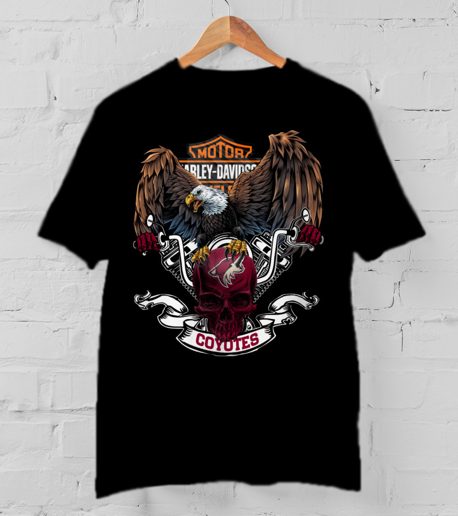 Harley Davidson Arizona Coyotes Nhl Bald Eagle Skull T-Shirt