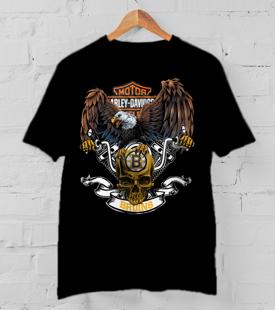 Harley Davidson Motorcycles Boston Bruins Eagle Skull Nhl T-Shirt