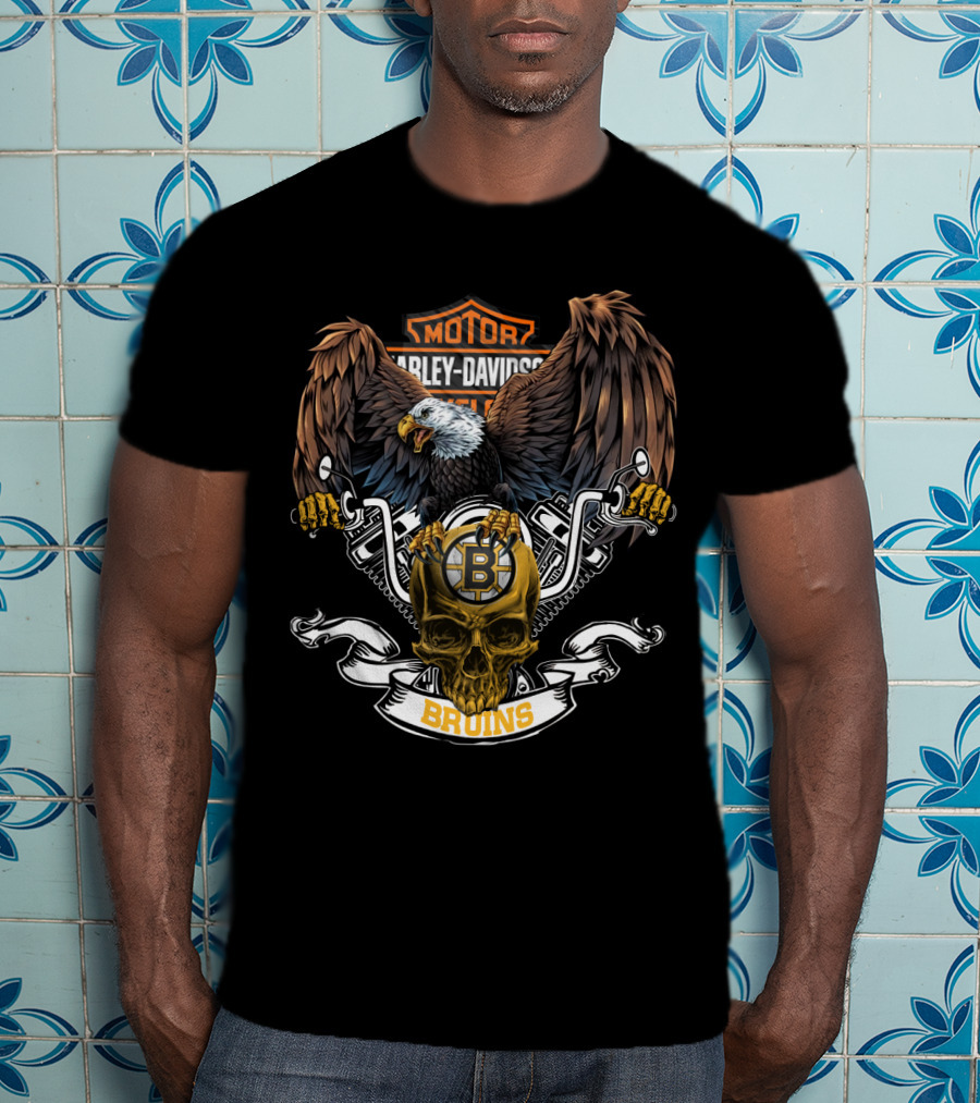 Harley Davidson Motorcycles Boston Bruins Eagle Skull Nhl T-Shirt