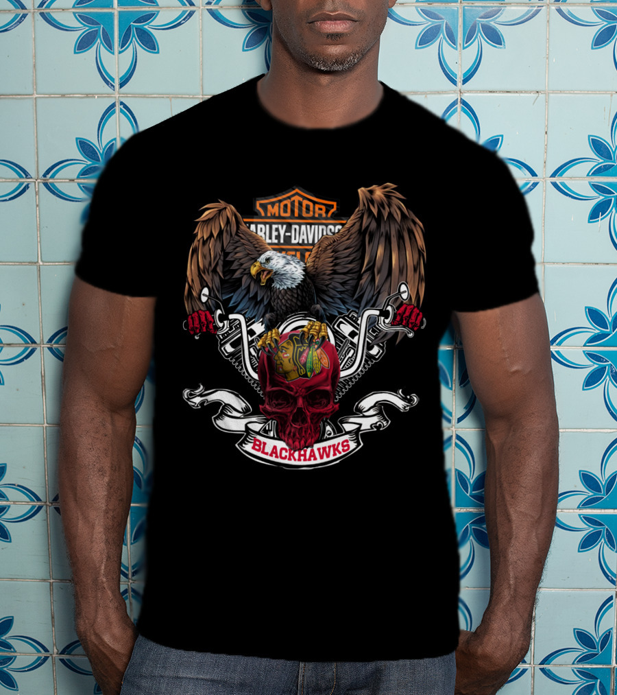Harley Davidson Nhl Chicago Blackhawks Eagle Skull T-Shirt