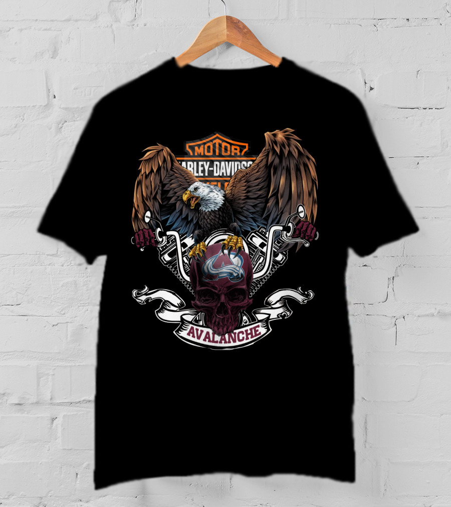 Motor Harley Davidson Cycles Colorado Avalanche Eagle And Skull T-Shirt