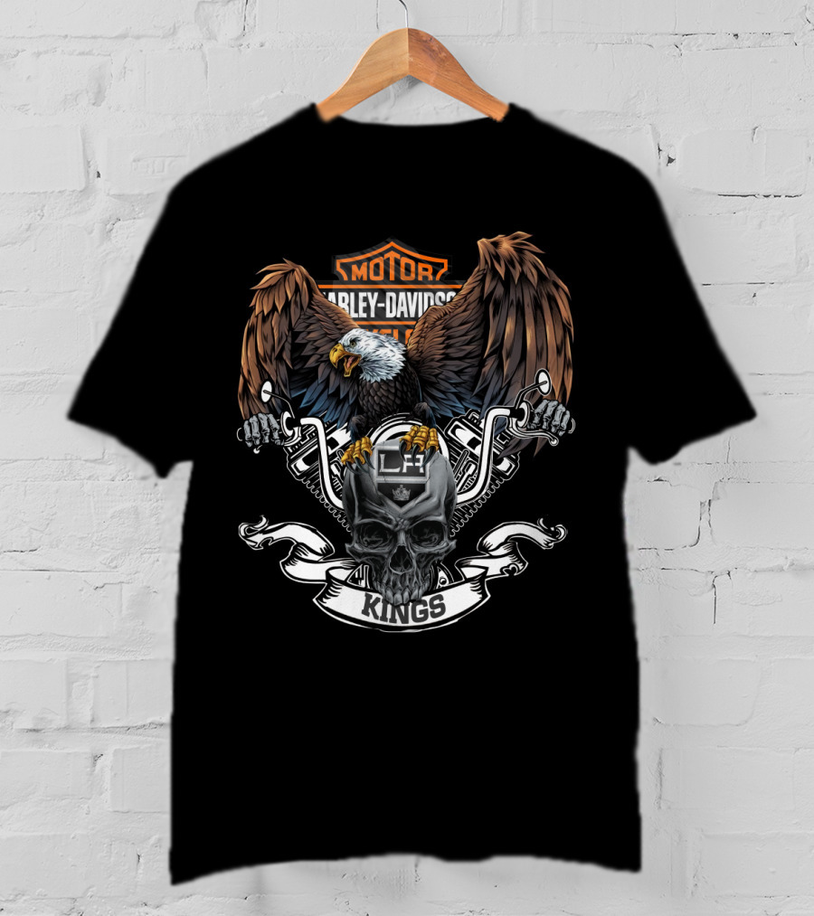 Harley Davidson Los Angeles Kings Eagle Skull Motorcycles Nhl T-Shirt