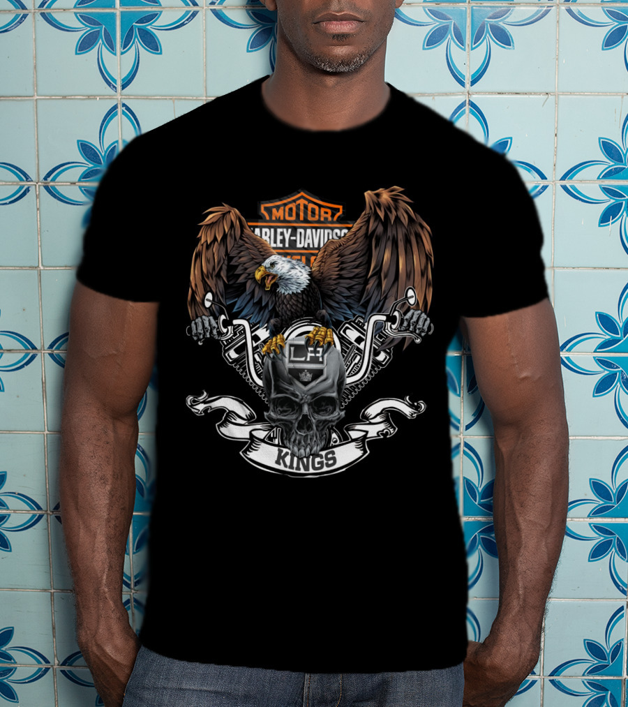 Harley Davidson Los Angeles Kings Eagle Skull Motorcycles Nhl T-Shirt