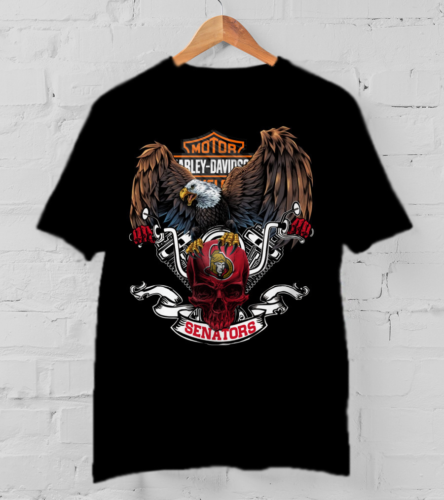 Hd Nhl Ottawa Senators Bald Eagle Motor Harley Davidson Skull T-Shirt