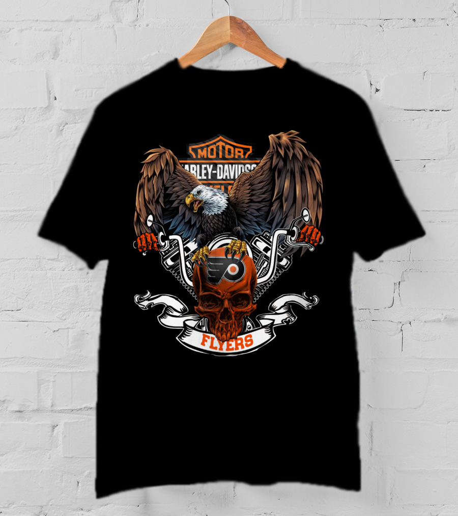 Motor Harley Davidson Cycles Bald Eagle Skull Nhl Philadelphia Flyers T-Shirt