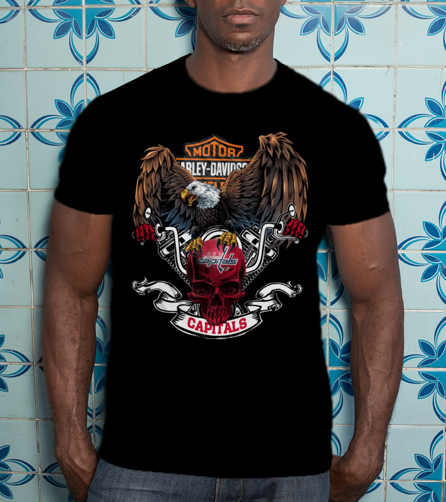Harley Davidson Nhl Washington Capitals Bald Eagle Skull Motorcycle 87 T-Shirt