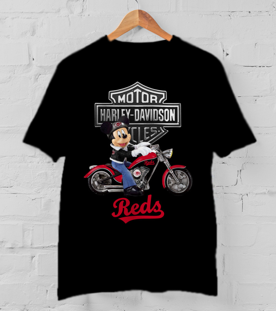 Mickey Mouse Harley Davidson Motorcycles Reds Mlb Cincinnati T-Shirt