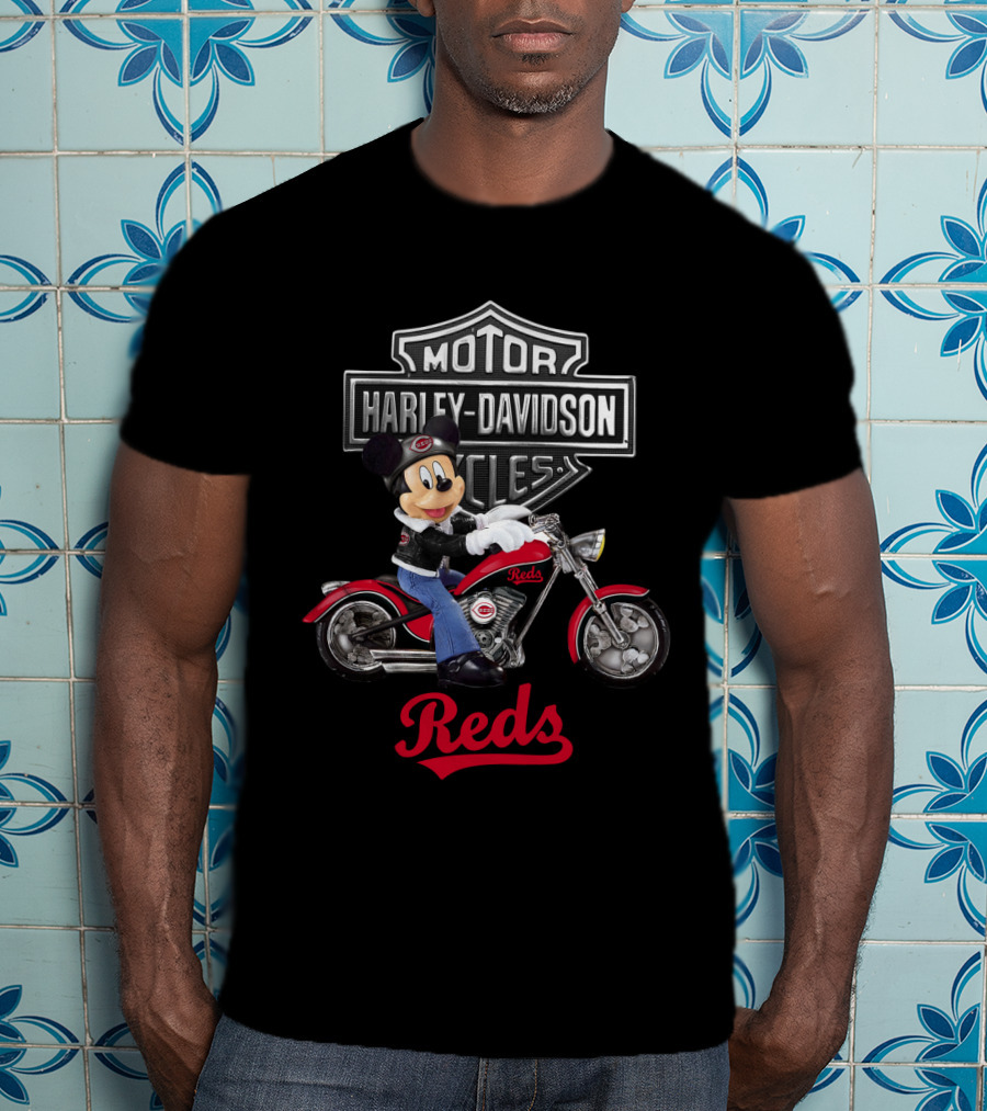 Mickey Mouse Harley Davidson Motorcycles Reds Mlb Cincinnati T-Shirt