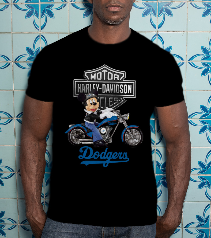 Mickey Mouse Harley Davidson Motorcycles Los Angeles Dodgers T-Shirt