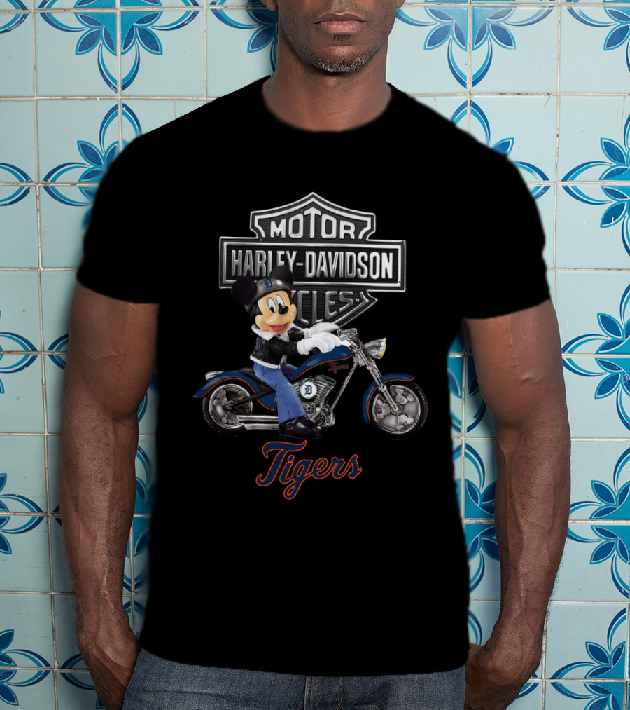 Hd Mlb Detroit Tigers Harley Davidson Mickey Riding Motorcycle T-Shirt