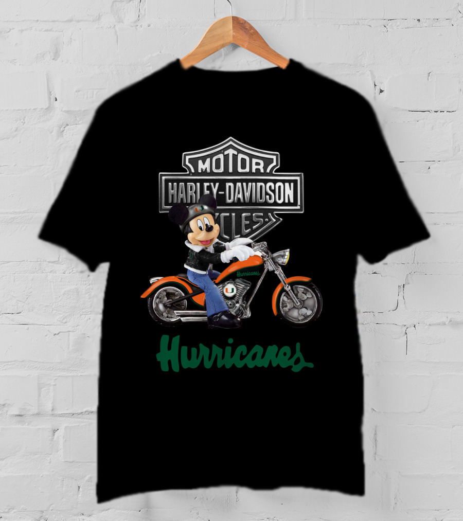 Mickey On Harley Davidson Motorcycle Miami Hurricanes T-Shirt