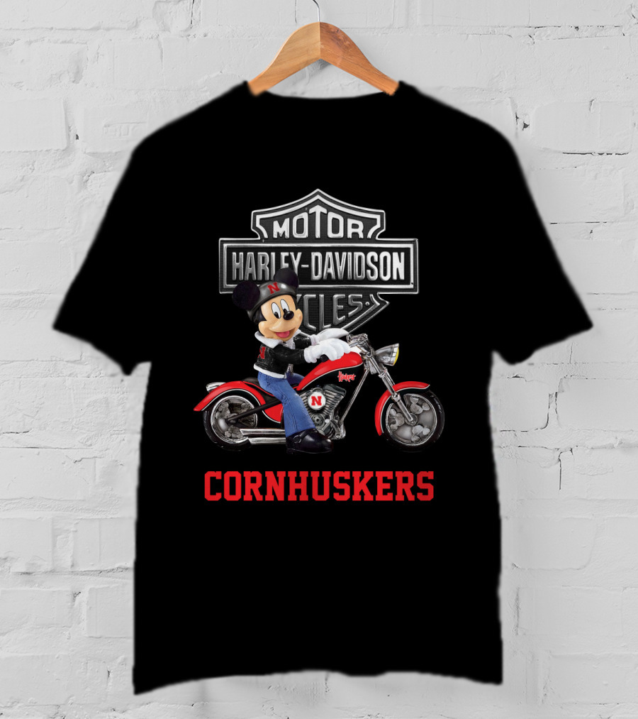 Harley Davidson Motorcycles Nebraska Cornhuskers Mickey Mouse T-Shirt