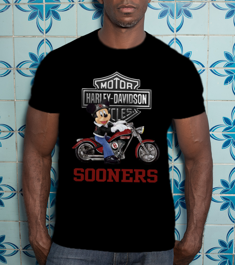 Mickey Mouse Harley Davidson Ncaa Oklahoma Sooners Motorcycles T-Shirt