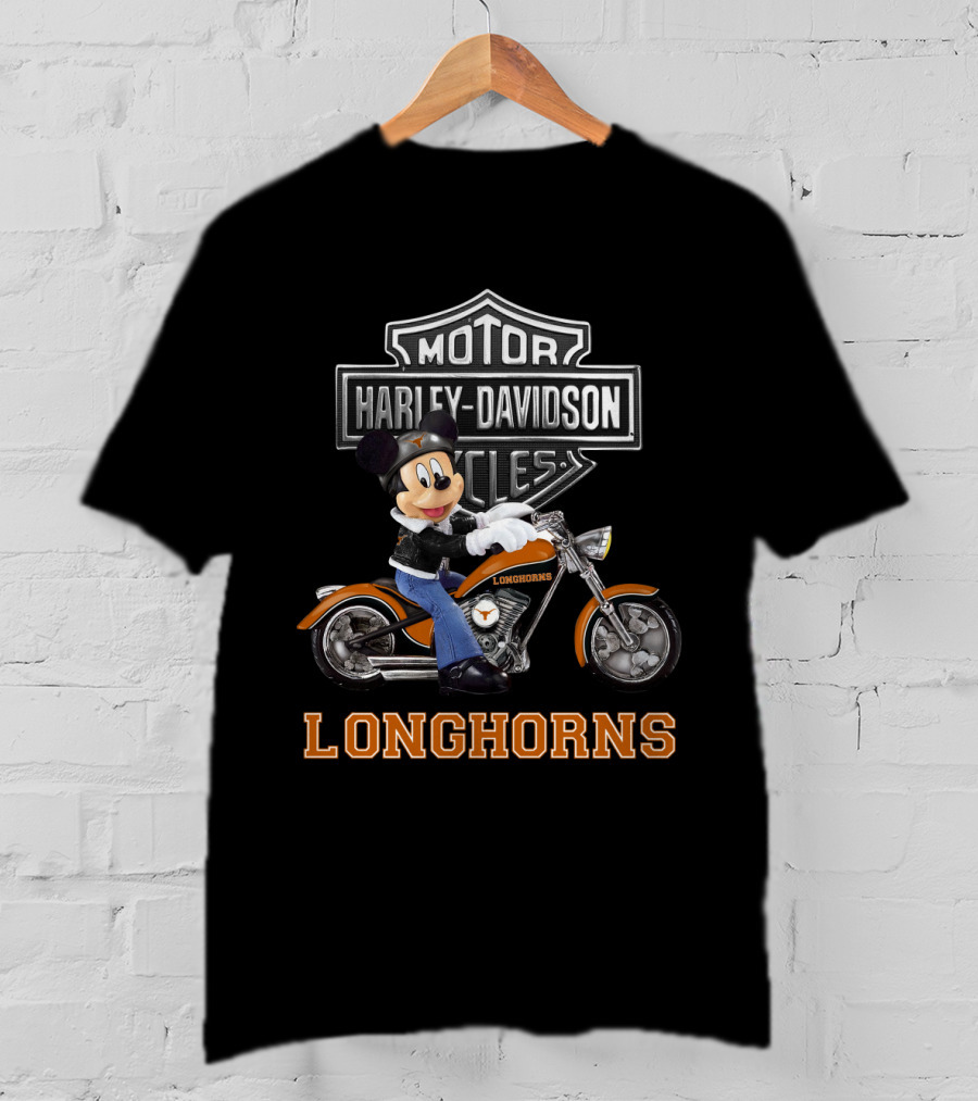 Harley Davidson Motorcycles Longhorns Mickey Mouse Texas T-Shirt