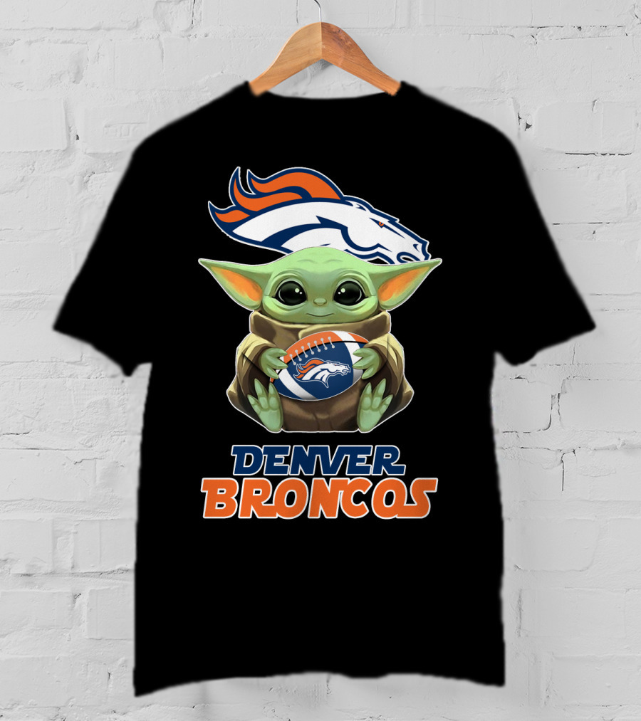 Denver Broncos Grogu Holding Football T-Shirt