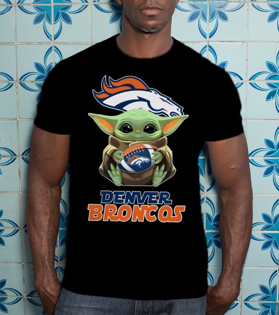 Denver Broncos Grogu Holding Football T-Shirt