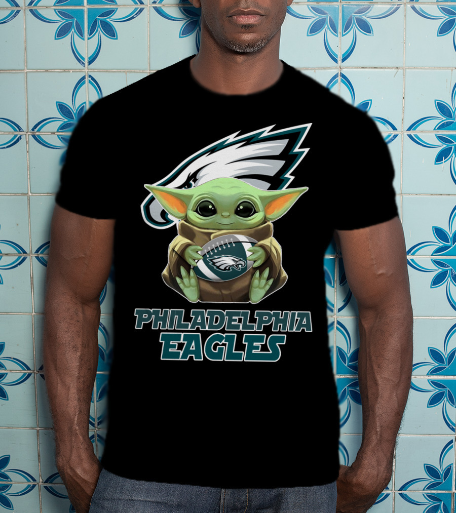 Philadelphia Eagles Baby Yoda Football T-Shirt