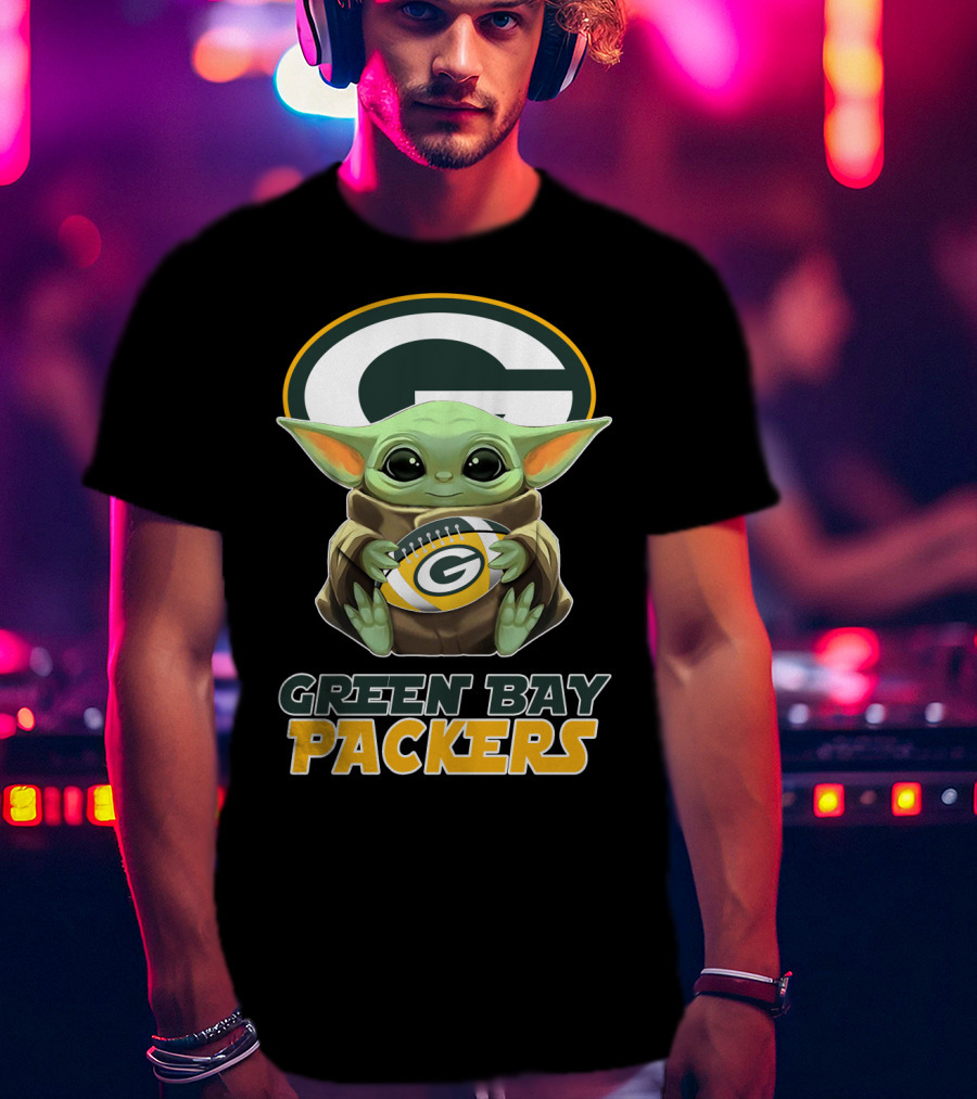 Green Bay Packers Baby Yoda Holding Football T-Shirt