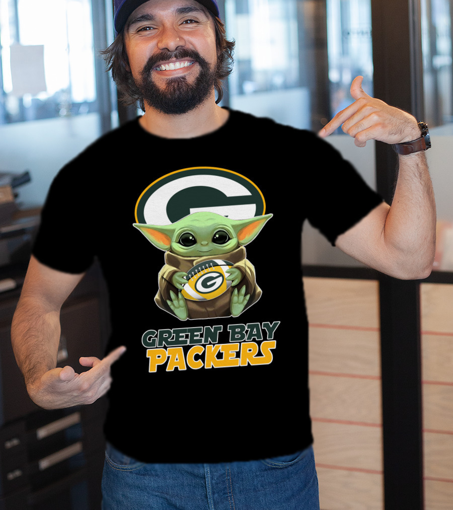 Green Bay Packers Baby Yoda Holding Football T-Shirt