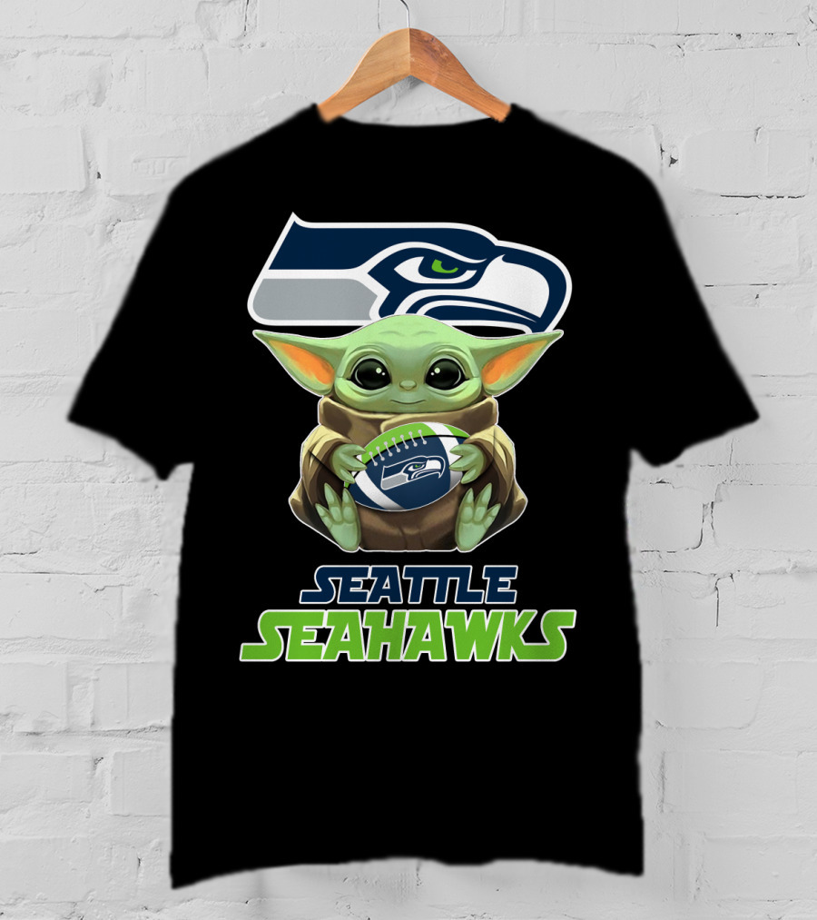 Seattle Seahawks Baby Yoda Holding Football Fan T-Shirt