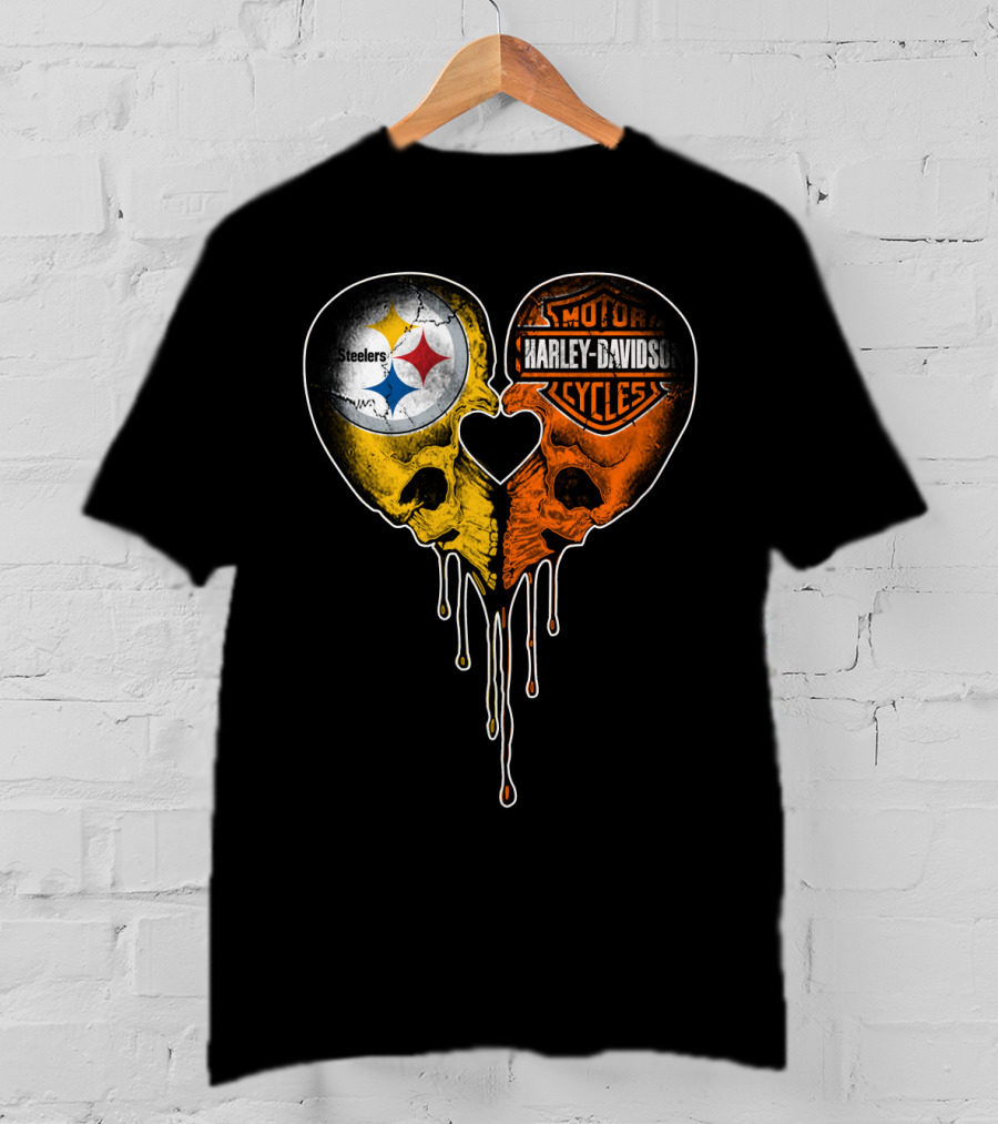 Steelers Harley Davidson Heart Skull Fusion T-Shirt