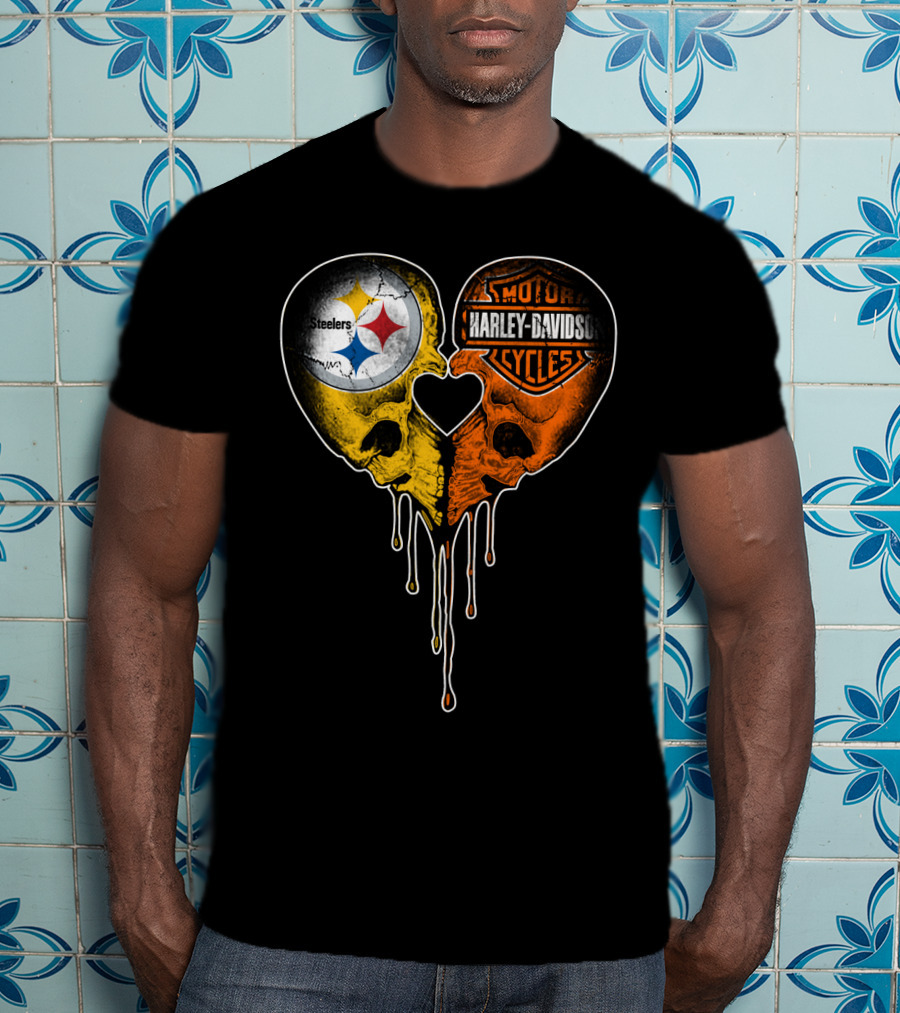 Steelers Harley Davidson Heart Skull Fusion T-Shirt