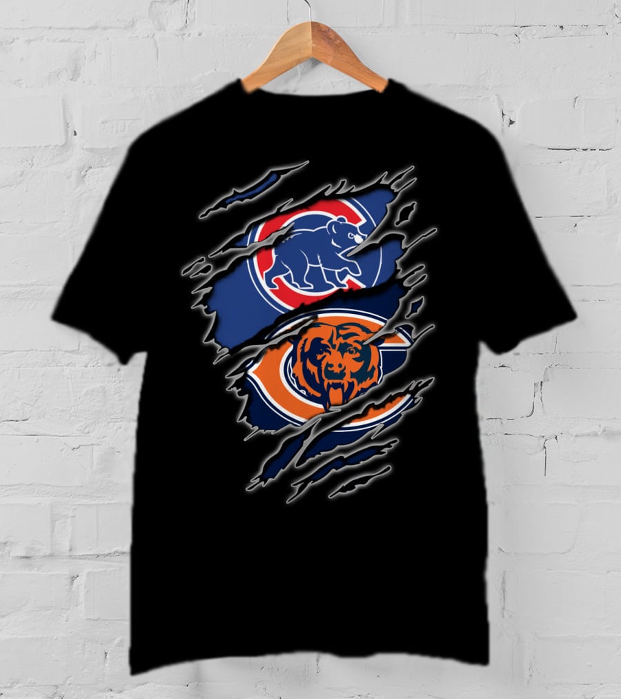 Chicago Bears And Cubs Fan Crossover Claw Marks T-Shirt