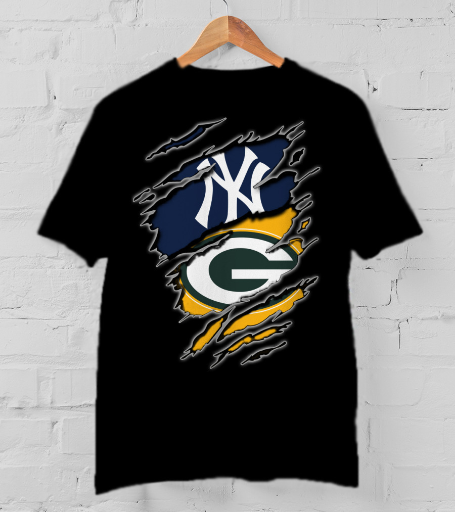 New York Yankees Green Bay Packers Fan Cross-Logo T-Shirt