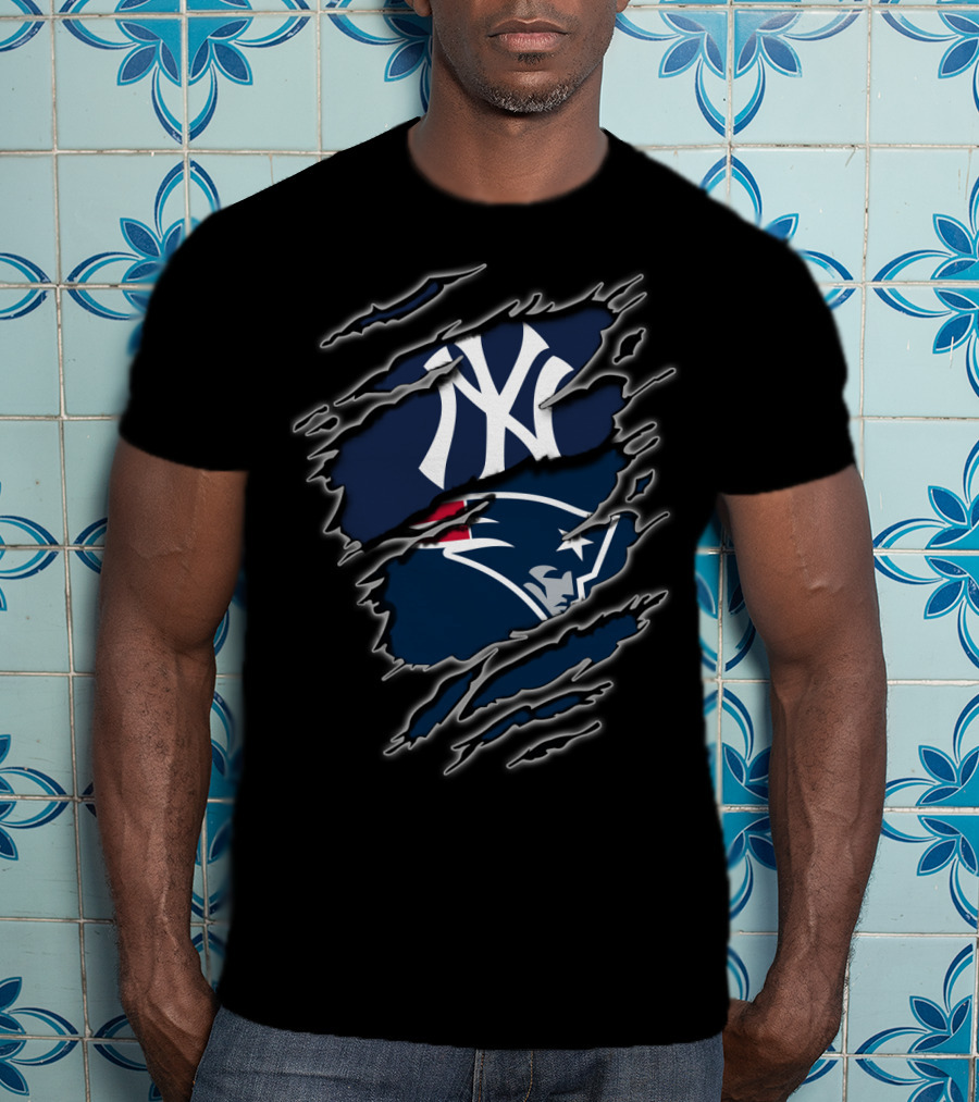 Yankees Patriots Fan Crossover Iconic Sports Logos T-Shirt