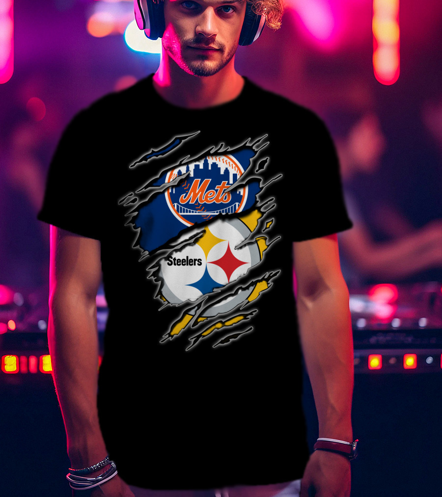 Mets Steelers Fan Crossover Logo T-Shirt