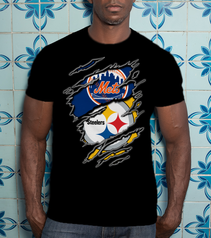 Mets Steelers Fan Crossover Logo T-Shirt