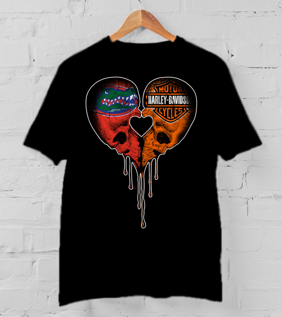 Florida Gators Harley Davidson Dripping Skull Heart T-Shirt