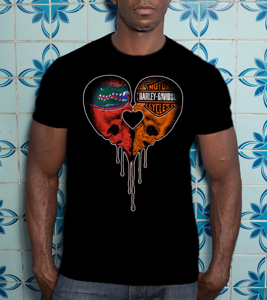 Florida Gators Harley Davidson Dripping Skull Heart T-Shirt