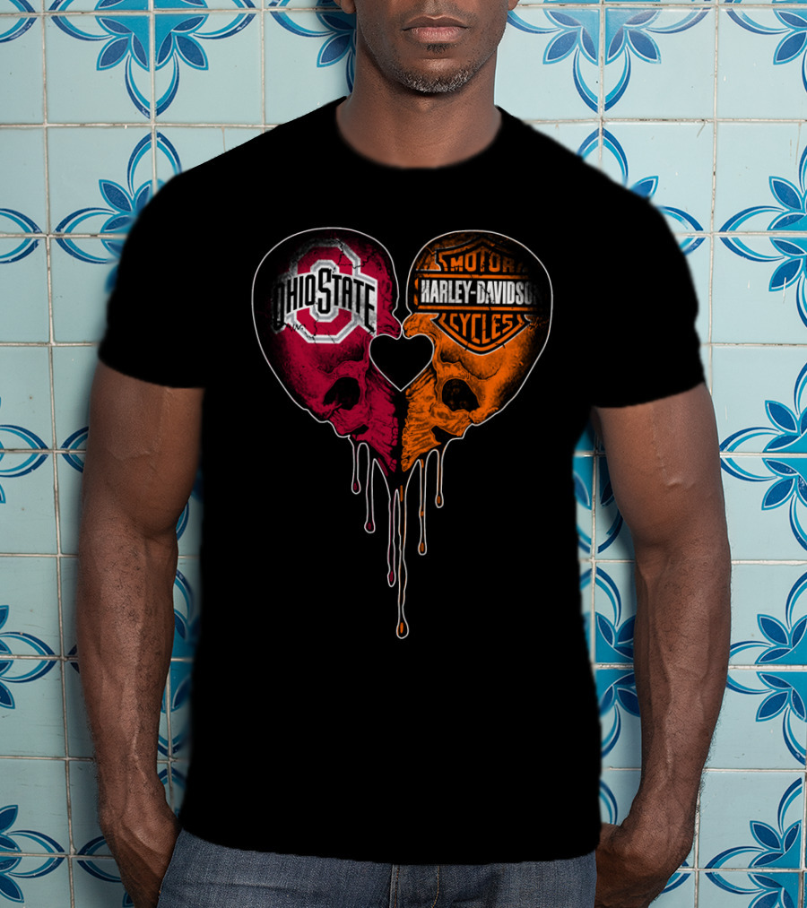 Ohio State Harley Davidson Skull Heart T-Shirt