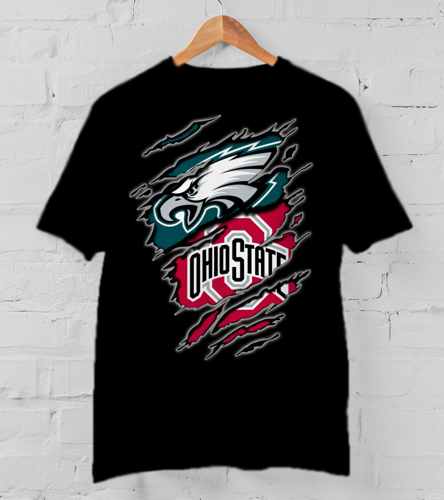 Philadelphia Eagles And Ohio State Buckeyes Fan Logo Blend T-Shirt