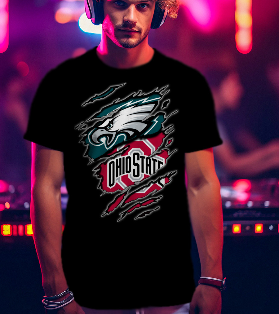 Philadelphia Eagles And Ohio State Buckeyes Fan Logo Blend T-Shirt