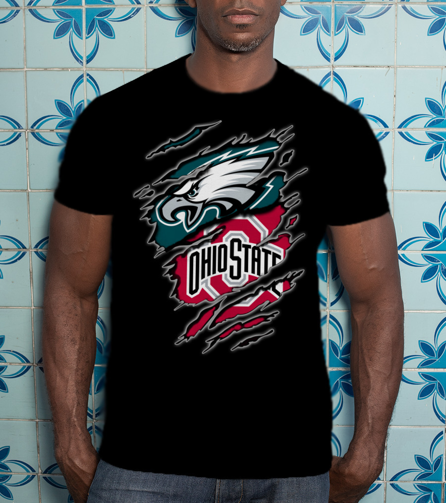 Philadelphia Eagles And Ohio State Buckeyes Fan Logo Blend T-Shirt