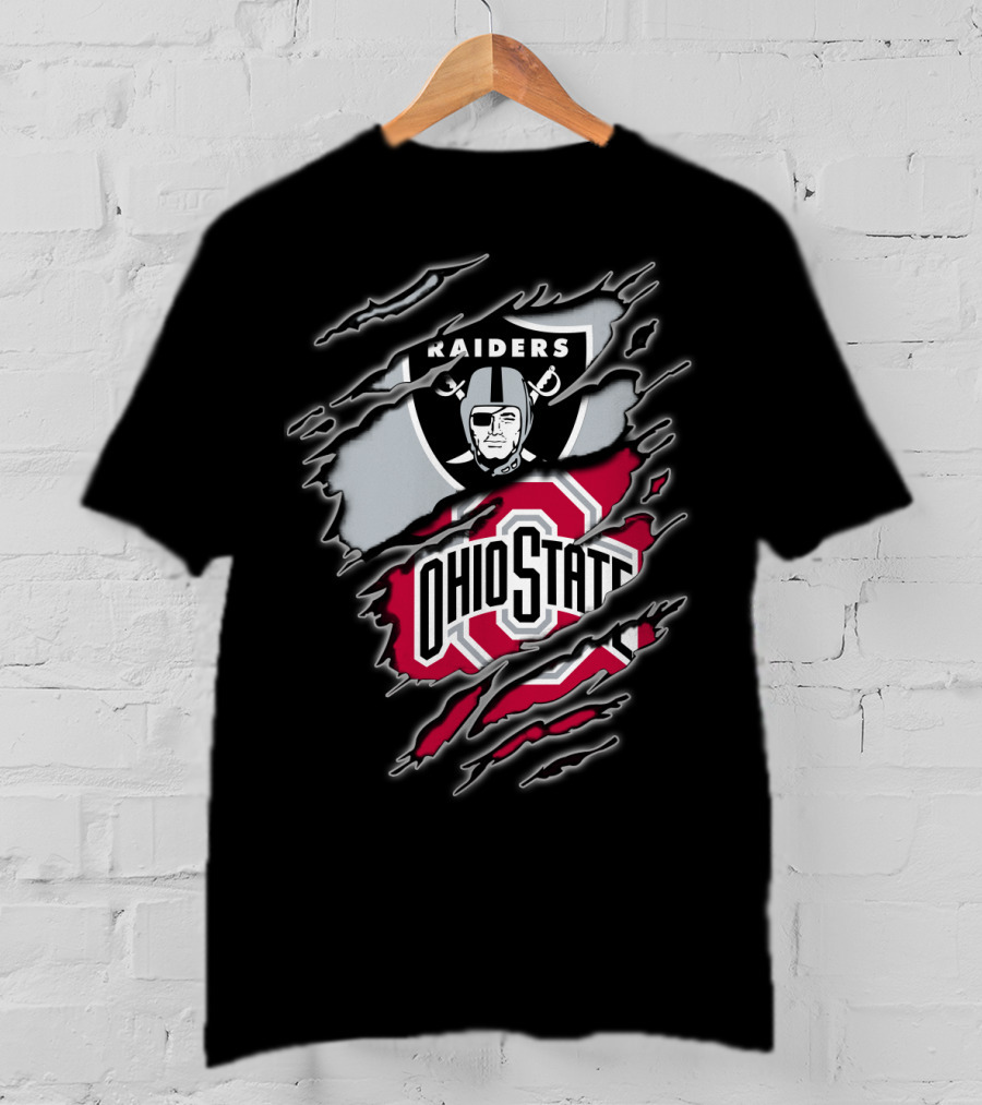 Raiders And Ohio State Fan Emblem Tear T-Shirt