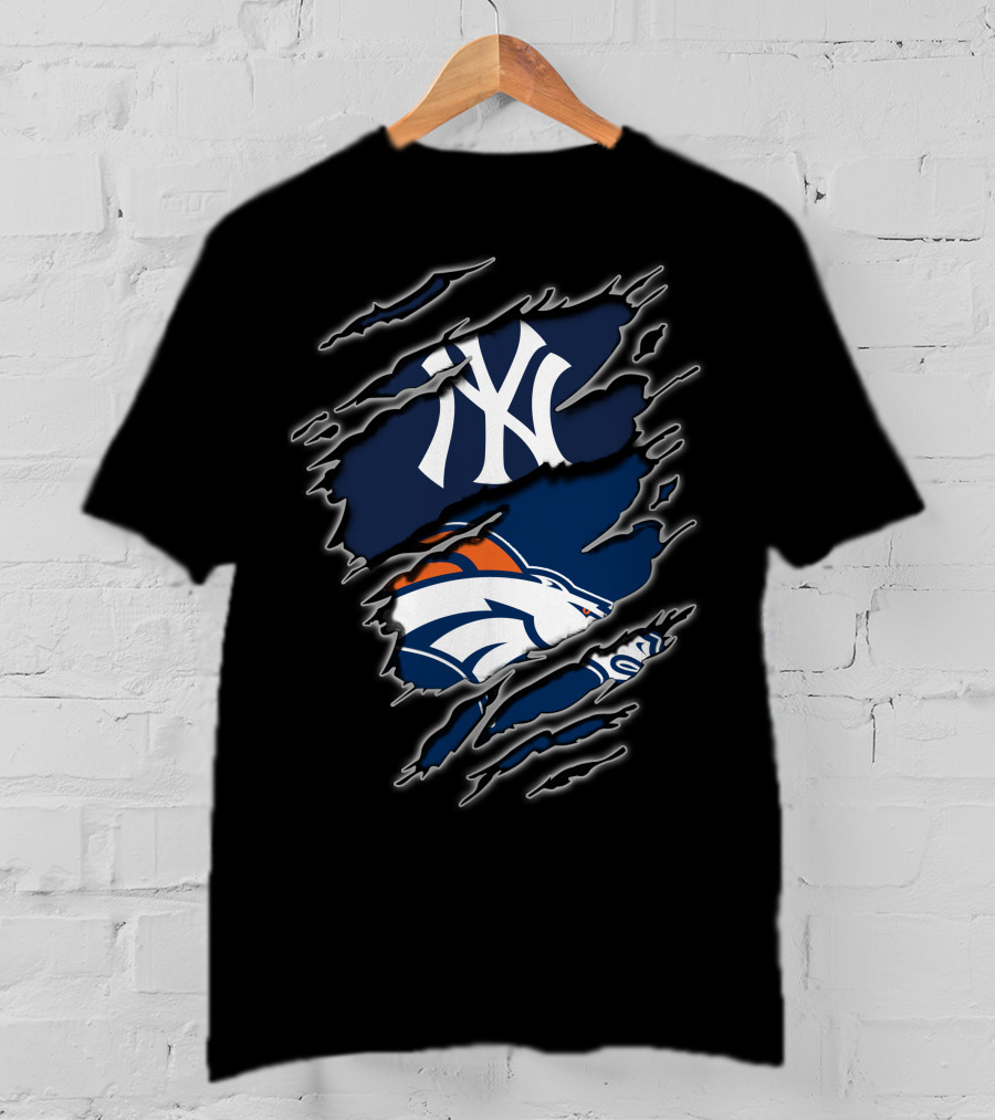 Yankees Broncos Fans Logos Fusion T-Shirt