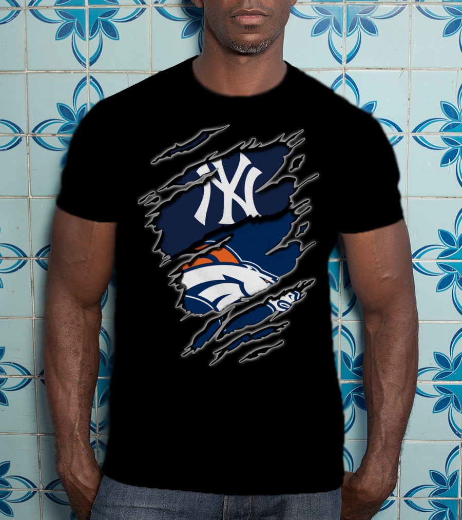 Yankees Broncos Fans Logos Fusion T-Shirt
