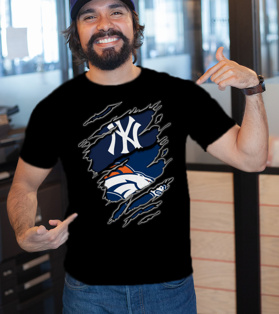 Yankees Broncos Fans Logos Fusion T-Shirt