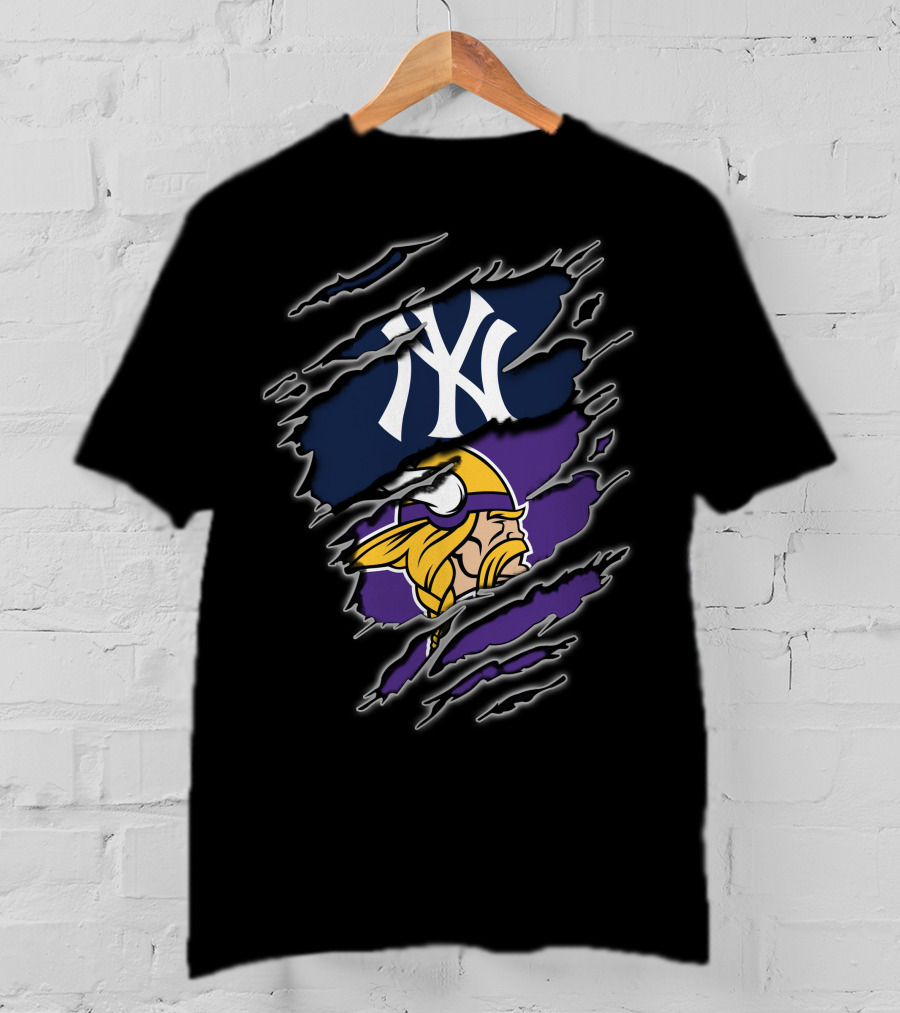 Yankee Viking Fans Reflection With Iconic Logos T-Shirt